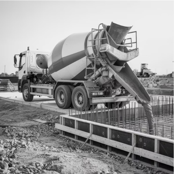 Caminhão betoneira ConcreJet em obra